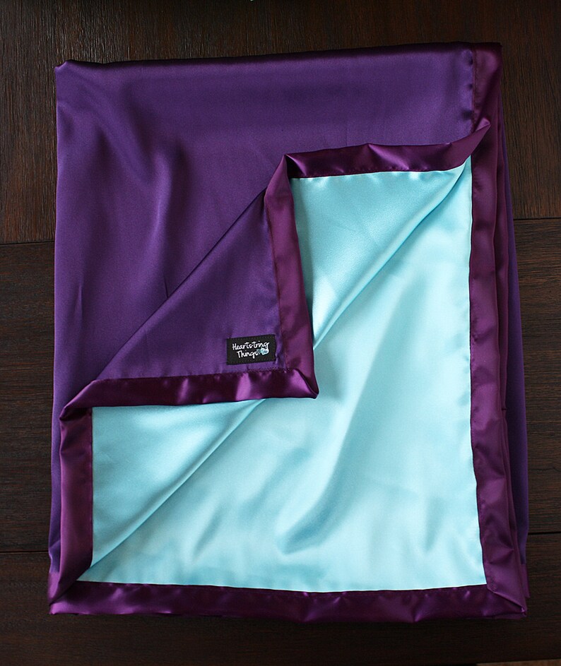 Satin Blanket Silk Blanket Purple Blanket Purple and Aqua Etsy