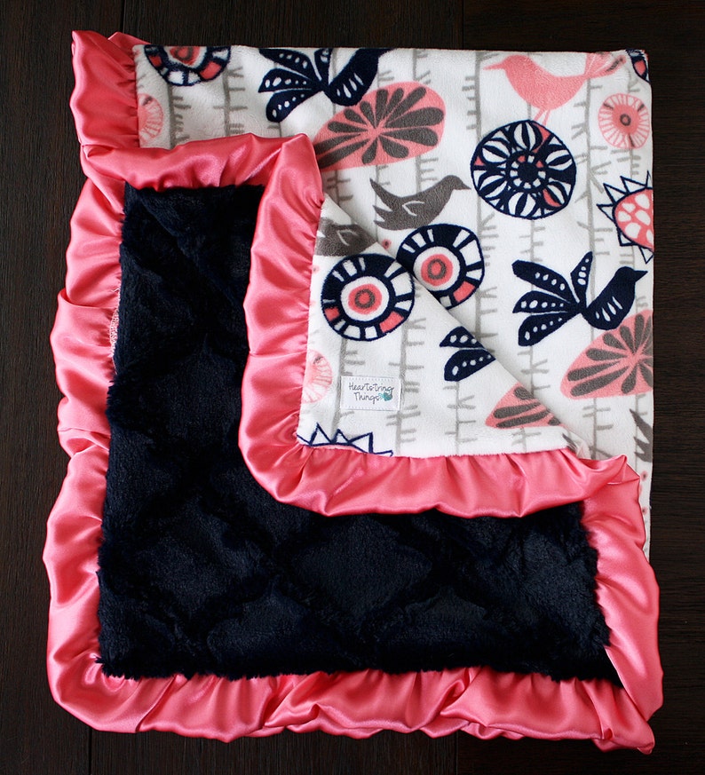 Minky Blanket Baby Girl Blanket Baby Gift Floral Coral and Etsy