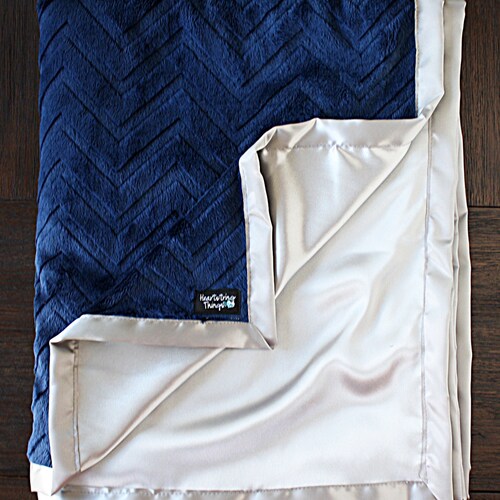 Minky Blanket Baby Boy Baby Blanket Navy and Grey Satin Etsy