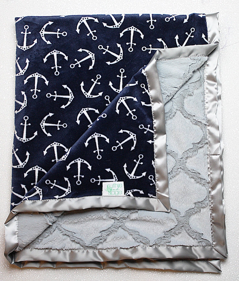 Minky Blanket Anchor Blanket Nautica Blanket Baby Gift Boy Etsy
