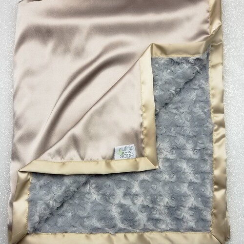 Minky Blanket Baby Boy Baby Blanket Navy and Grey Satin Etsy