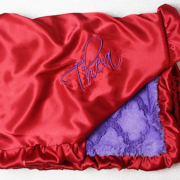 Minky blanket, red hat society, red and purple, decor, throw, Embroidered blanket, personalized blanket, engraved blanket, red blanket