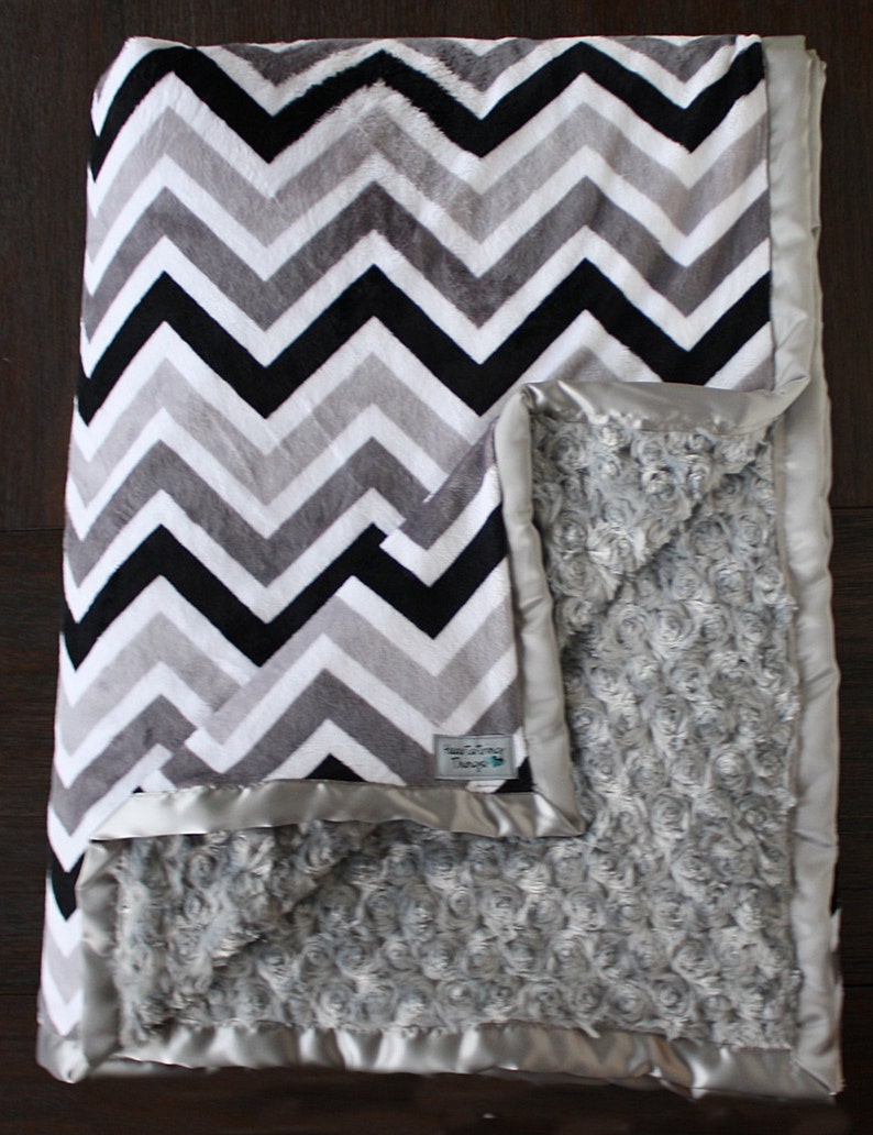 Minky Blanket Black and White Blanket Chevron Blanket Black Etsy