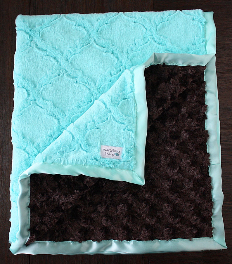 Minky Blanket baby girl blanket for girl aqua and brown Etsy