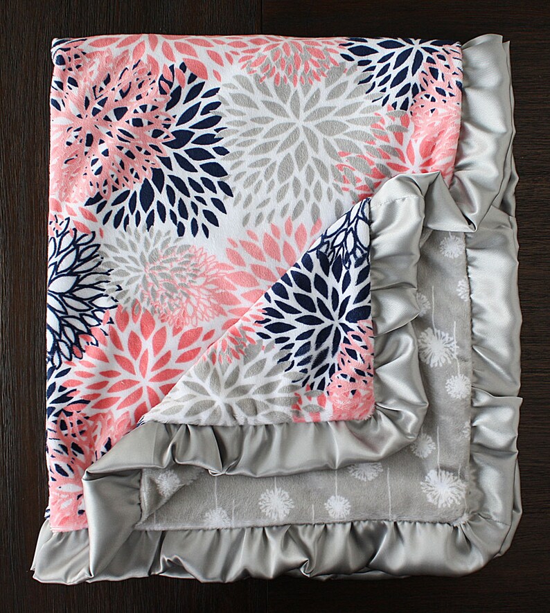 Minky Blanket Baby Girl Blanket Baby Gift Floral Blanket Etsy