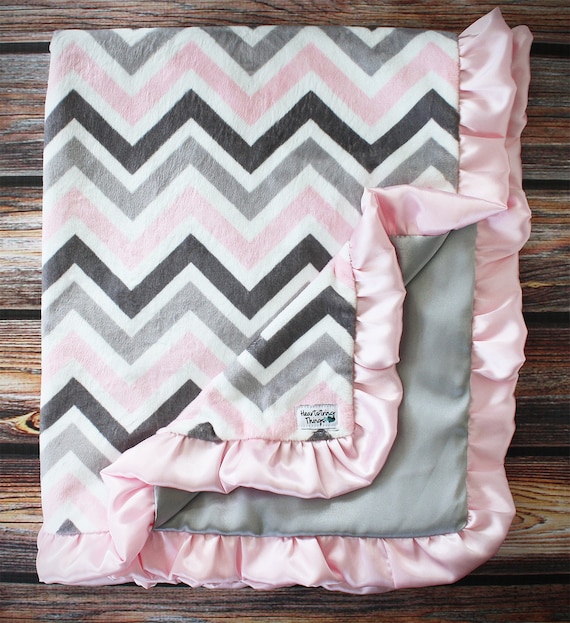 Chevron Minky Satin Blanket Pink Chevron Minky Chevron Blanket