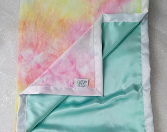 Minky Blanket, mint satin, tie dye blanket, pastel, ice cream blanket, soft blanket, baby girl, rainbow blanket, baby gift ideas, silky