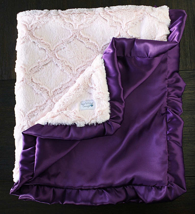 Baby girl Minky Blanket grey and purple silky blanket Etsy