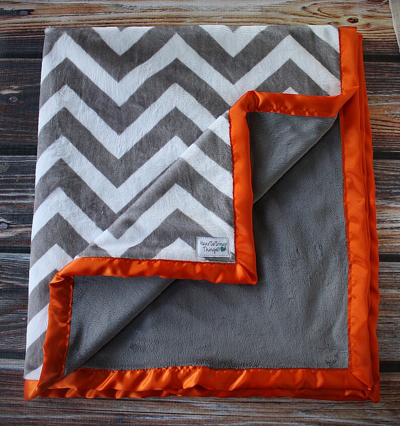 Minky Blanket Baby Blanket Chevron Blanket Grey and Orange Etsy