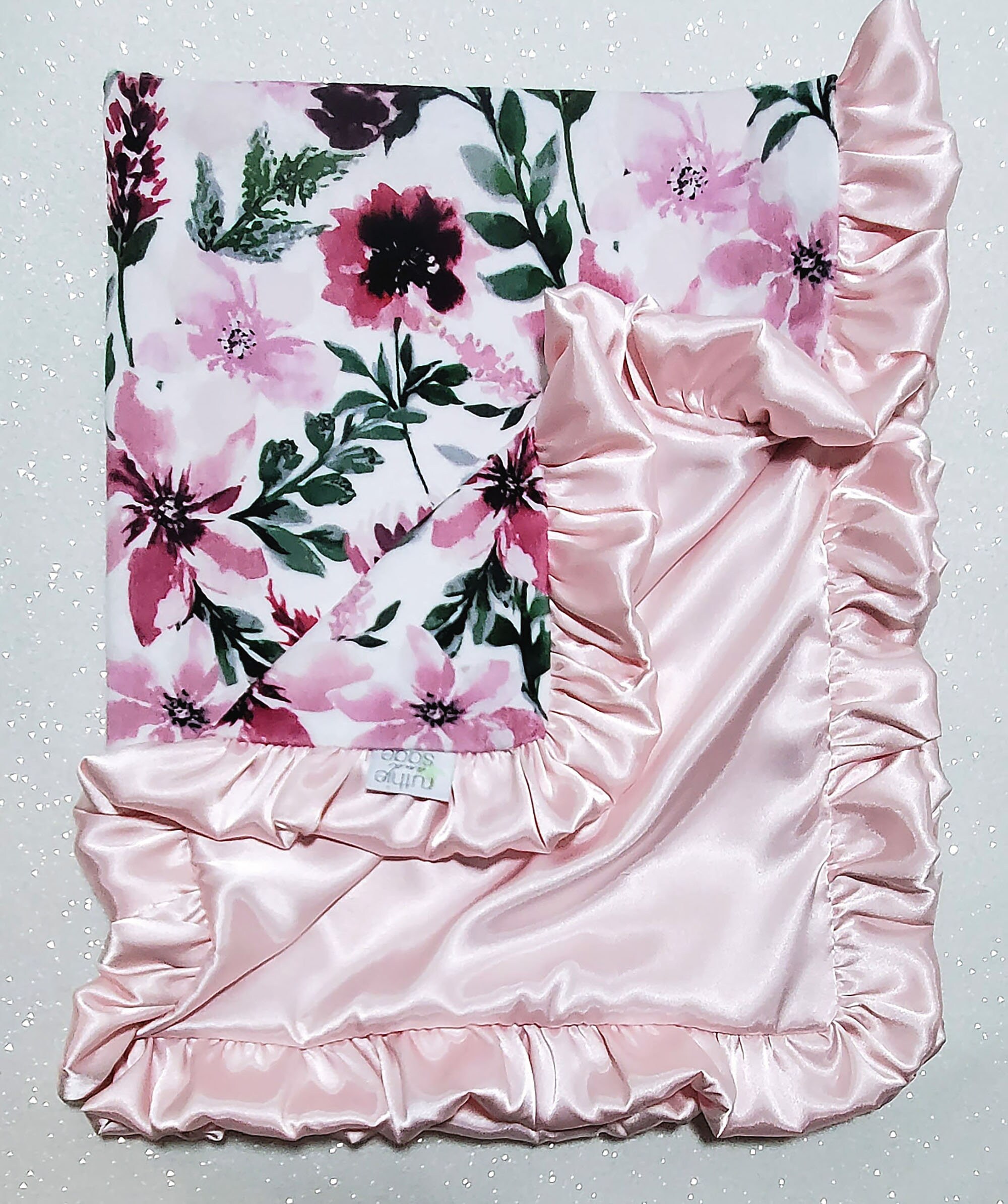 READY TO SHIP Baby Blanket, Floral blanket, satin blanket, ruffle