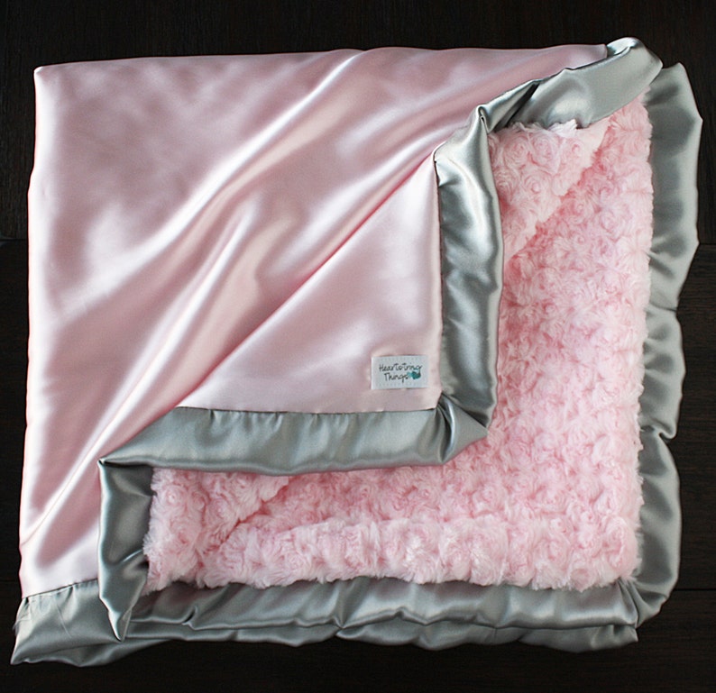 Minky Blanket, pink blanket, gift for baby girl, silk blanket, minky and satin, baby blanket, baby girl, ruffle blanket, baby gift, shower image 2