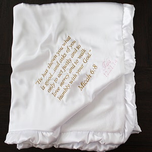Baby blessing Blanket, Personalized blessing blanket, baptism blanket, silky baptism, silky blessing, christening blanket, white blanket image 3