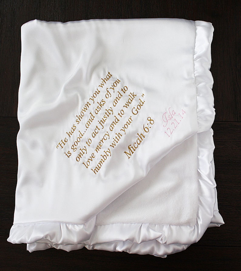 Baby blessing Blanket, Personalized blessing blanket, baptism blanket, silky baptism, silky blessing, christening blanket, white blanket image 3