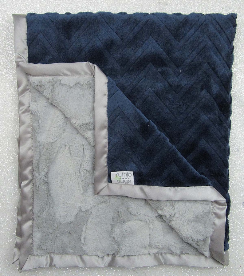 Minky Blanket Baby Boy Blanket for Boy Navy and Silver Etsy