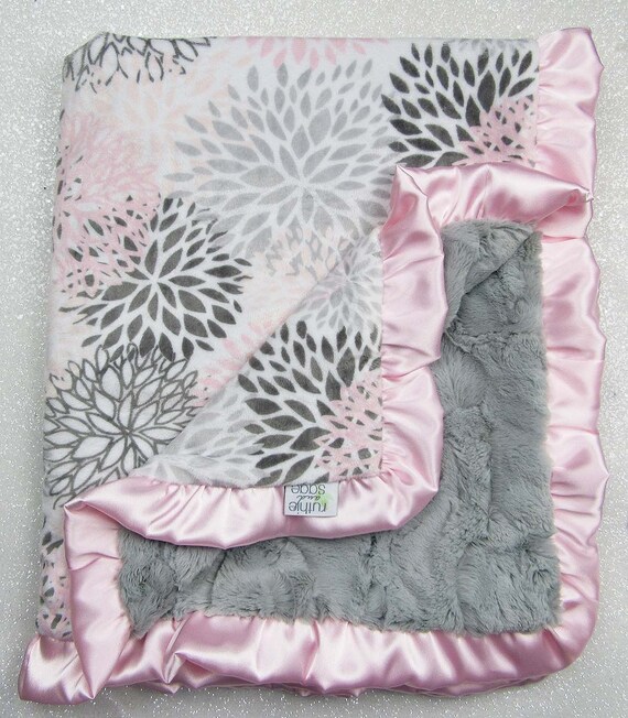 Minky Blanket Baby Girl Blanket Baby Gift Floral Blanket Pink and Grey Custom Minky Blanket Grey Modern Bloom Plush Blush Minky Etsy Canada