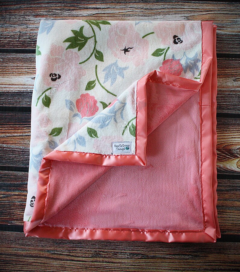 Minky blanket baby girl blanket baby gift floral coral and Etsy