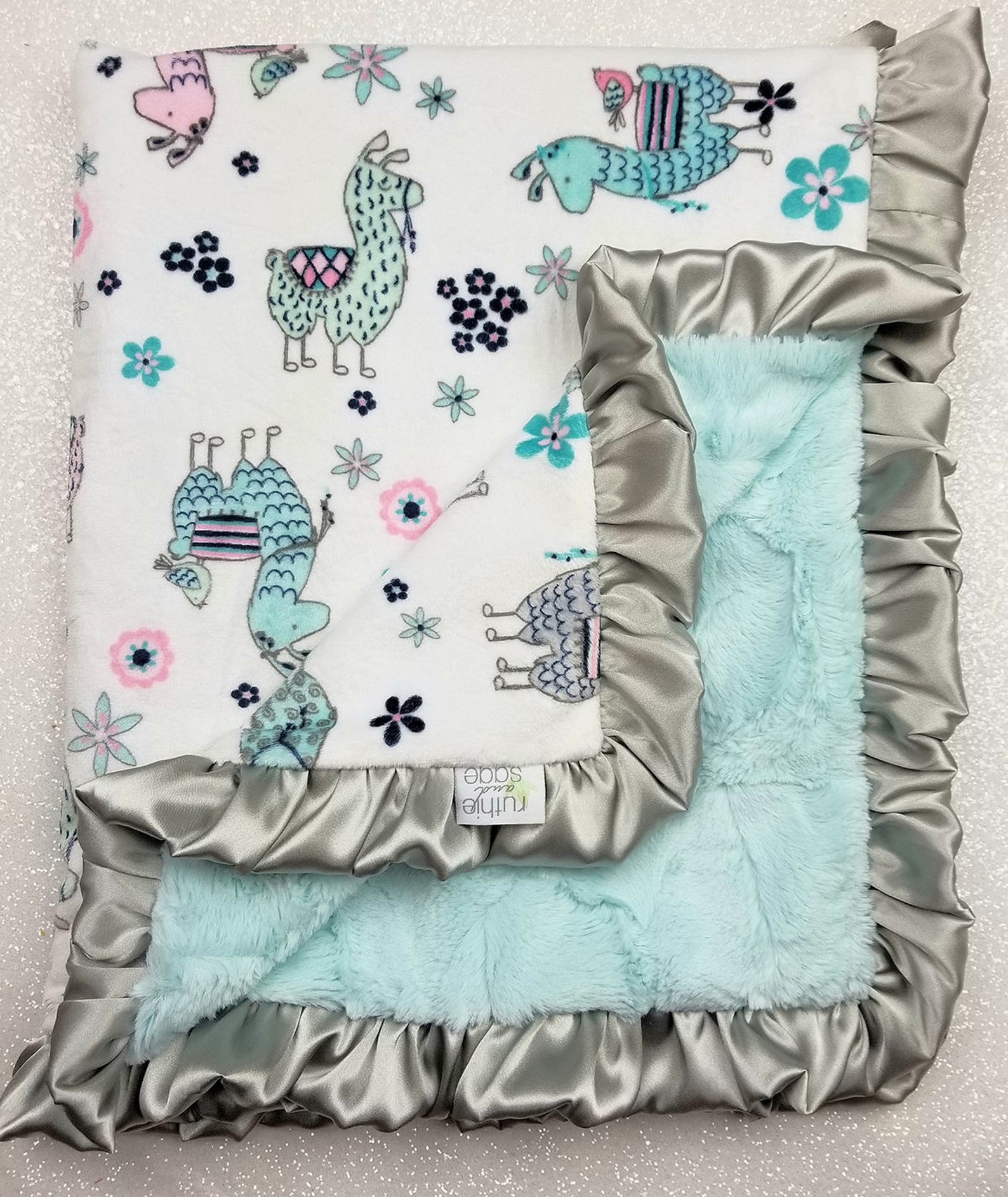 Minky Blanket Baby Girl Llama Pink and Grey Aqua and Pink Etsy