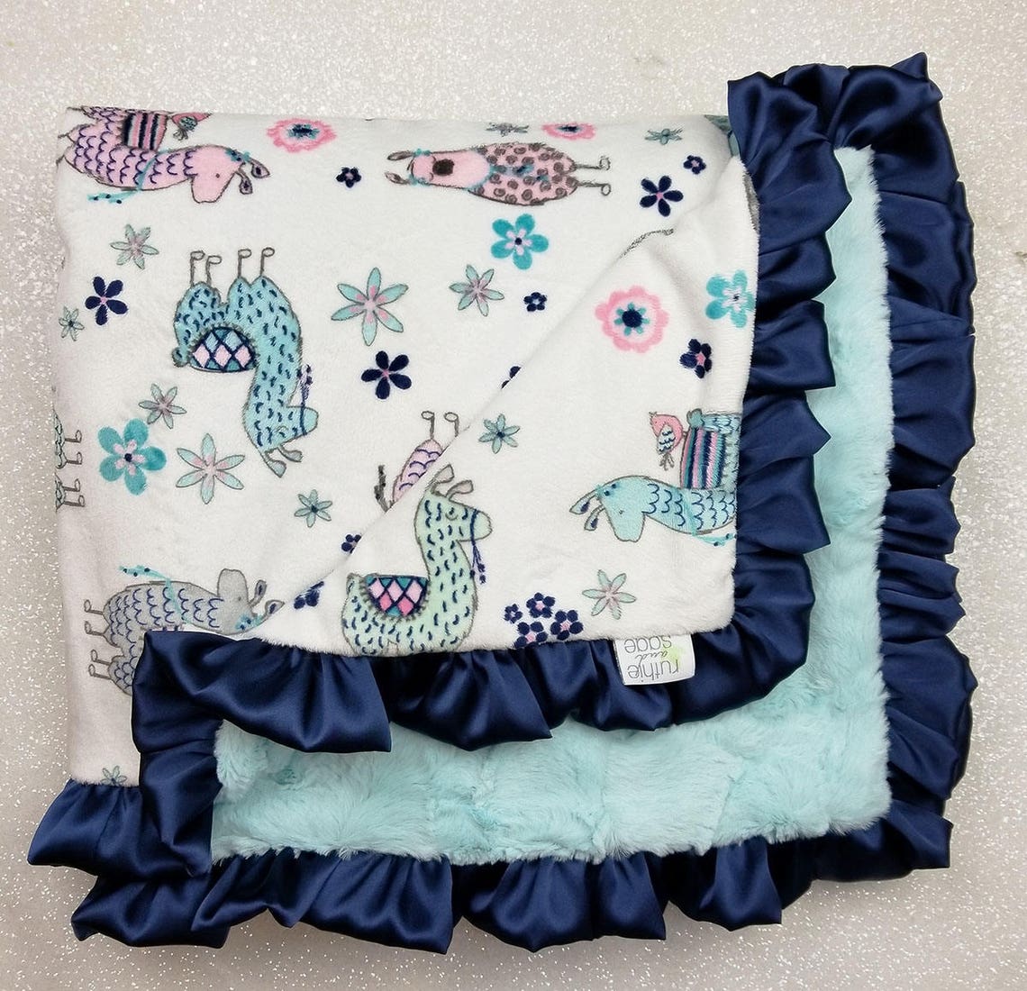 Minky Blanket Baby Girl Llama Pink and Grey Aqua and Pink Etsy