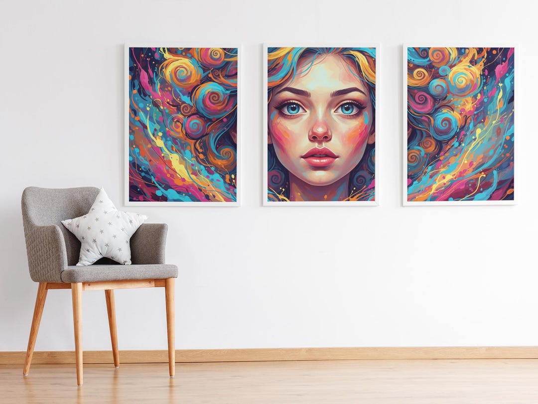 Colorful Abstract Woman Face Wall Art Set of 3 | Vibrant Pop Art ...