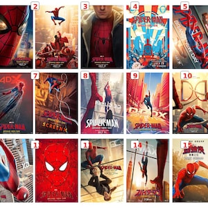 May include: A collection of fifteen movie posters featuring Spider-Man in various action poses, cityscapes, and close-ups. Each poster displays the title Spider-Man Brand New Day, release dates, and specific theater format branding like 4DX, ScreenX, and IMAX.
