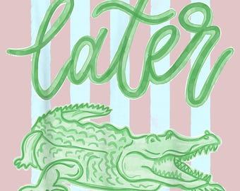 Later Gator Alligator Striped Summer Coastal PNG Cute Preppy Beach Animal Digital Download