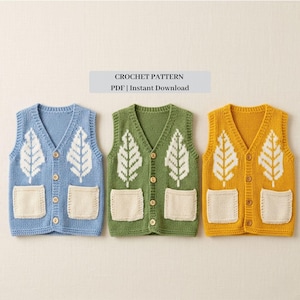 Leaf Vest Crochet Pattern for Kids – Spring Winter Baby Clothing (PDF Download)