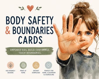 Educational Body Safety Cards for Toddlers & Preschoolers, Printable Consent Body Boundaries Affirmations, Kids Safety Printable Cards