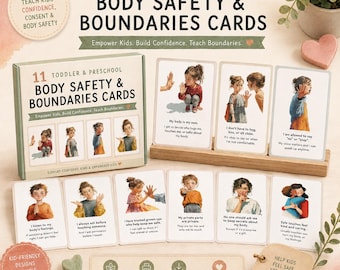 Educational Body Safety Cards for Toddlers & Preschoolers, Printable Consent Body Boundaries Affirmations, Kids Safety Printable Cards