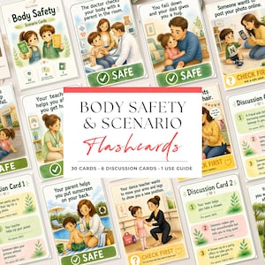 Tarjetas de escenarios de seguridad corporal para niños, seguridad personal, situaciones seguras e inseguras (descarga digital)