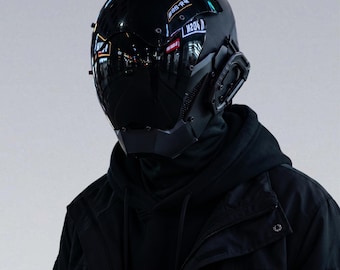 Black Cyberpunk Mask — Hard Shell Futuristic Face Shield, Adjustable Mask with Balaclava