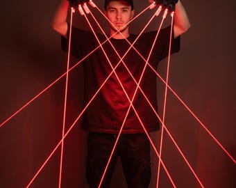Cyberpunk Red Laser Beam Gloves — Rechargeable Fingerless Tactical Pair, Techwear Accessory