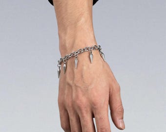 Cyberpunk Spike Charm Bracelet — Stainless Steel Bullet Pendant Chain Gothic Punk Dark Streetwear Jewelry
