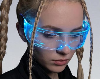 LED Cyberpunk Visor Glasses — Futuristic Light-Up Techwear Eyewear