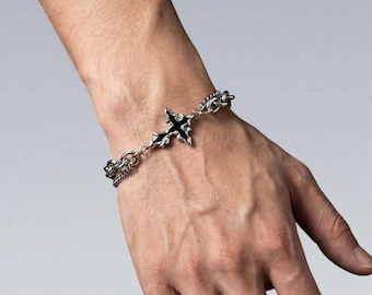 Cyberpunk Gothic Cross Bracelet — Stainless Steel Black Enamel Chain Dark Punk Streetwear Jewelry
