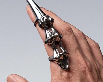 Cyberpunk Skeleton Spike Ring — Gothic Bone Armor Full Finger Spike, Knuckle Jewelry