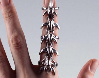 Cyberpunk Full Finger Armor Ring — Articulated Gothic Thorn Claw, Dark Techwear Jewelry