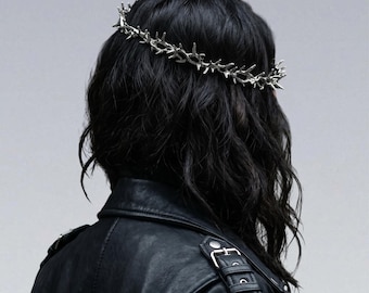 Thorn Crown Headpiece — Cyberpunk Silver Tone Gothic Metal Tiara, Dark Punk Hair Jewelry