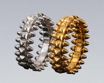 Spiked Bullet Band Ring — Gold Silver Studded Crown Statement, Dark Punk Streetwear Jewelry