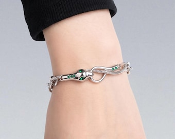 Cyberpunk Snake Bracelet — Stainless Steel Crystal Serpent Chain Gothic Dark Streetwear Jewelry