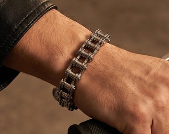 Motorcycle Chain Bracelet — 316L Stainless Steel Biker Link, Punk Jewelry