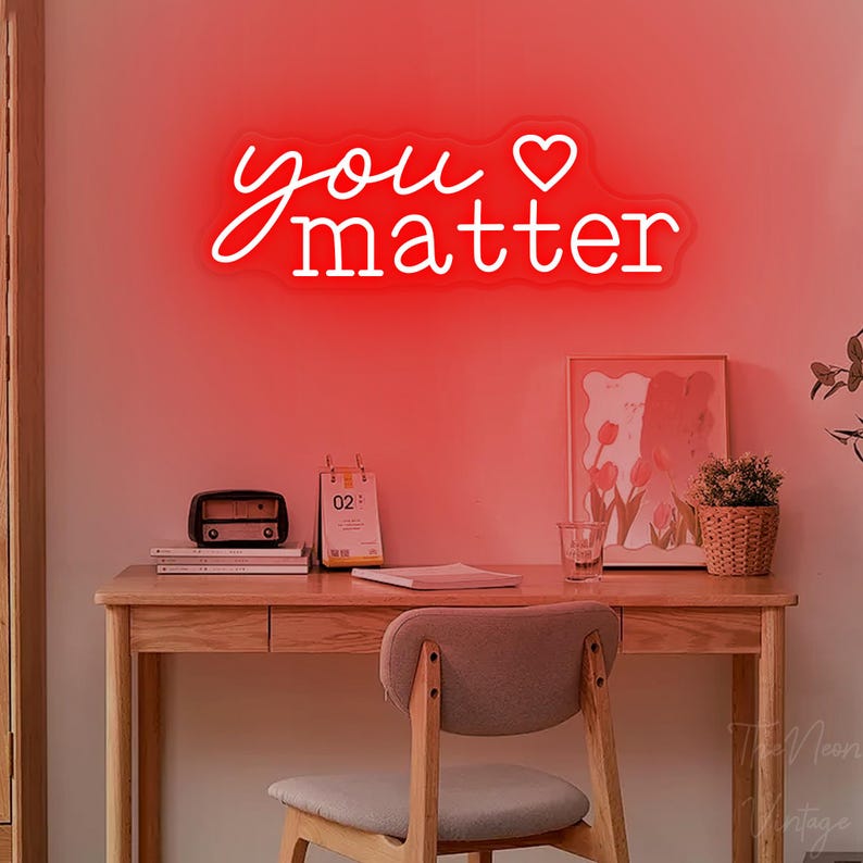 Neonskylt med "You Matter", dekor för mental hälsa, dekor för wellnessutrymme, dekor för terapikontor, väggkonst med psykologi, present till läraren, positiv red