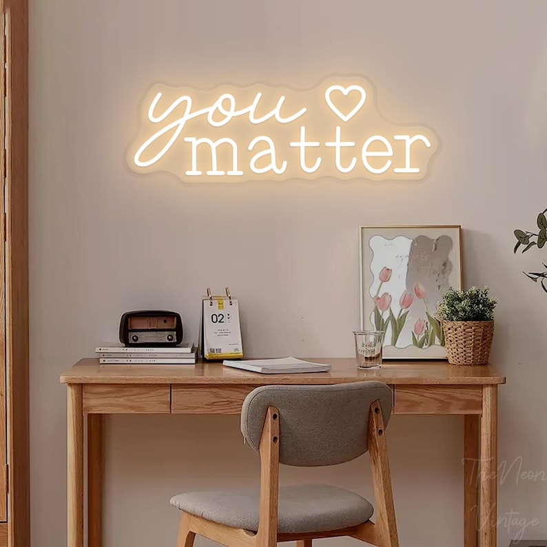 Neonskylt med "You Matter", dekor för mental hälsa, dekor för wellnessutrymme, dekor för terapikontor, väggkonst med psykologi, present till läraren, positiv warm white