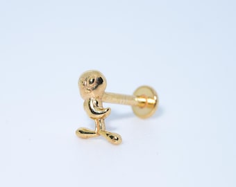 14K Solid Gold Minimal Tweety Stud Earring