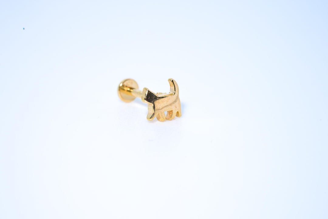 14K Solid Gold Cat Piercing-minimal Kitty Stud Earring - Etsy