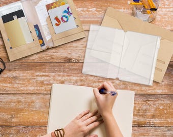 Kit di accessori per taccuino da viaggio A5: cartella in carta kraft, custodia con cerniera e fascette