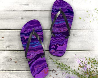 Lila Achat Swirl Flip Flops | Marmor Stein Muster, Strand Sandalen