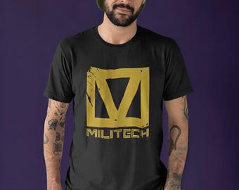 Militech Logo Grafik-T-Shirt | Cyberpunk 2077 Distressed Retro Tech Emblem