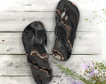 Chanclas de mármol negro con remolino / Sandalias de playa con estampado de piedras