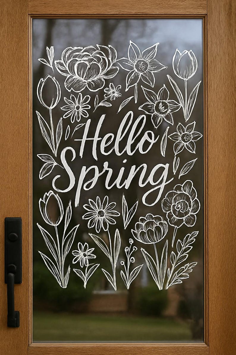 Window Chalk Spring Ideas Hello Spring Window Tracing Template - Downloadable and Printable ...