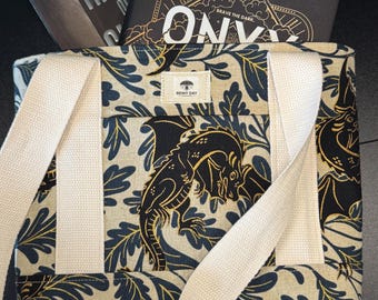 Bookworm Tote Bag: Romantasy Dragon Print, Stormy Night Lining